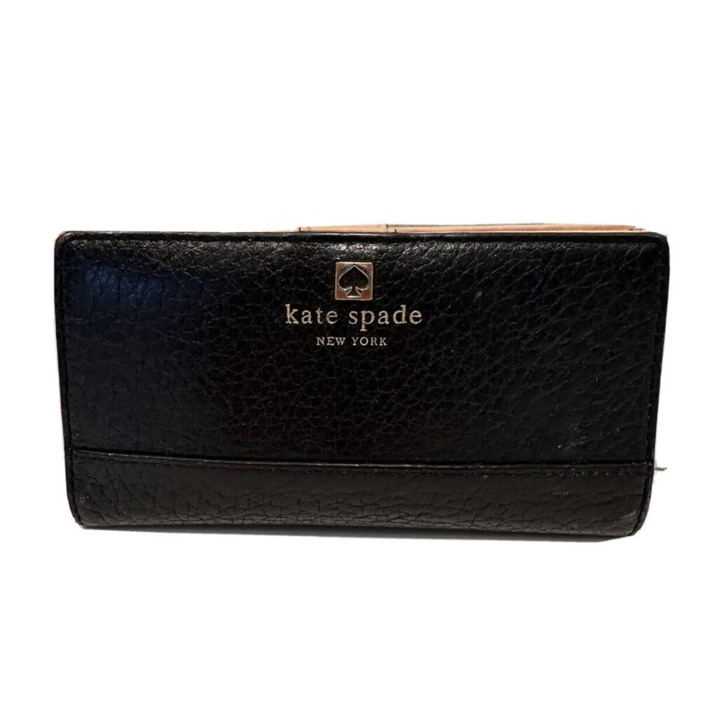 Kate Spade  compact bifold wallet in black pebbled leather